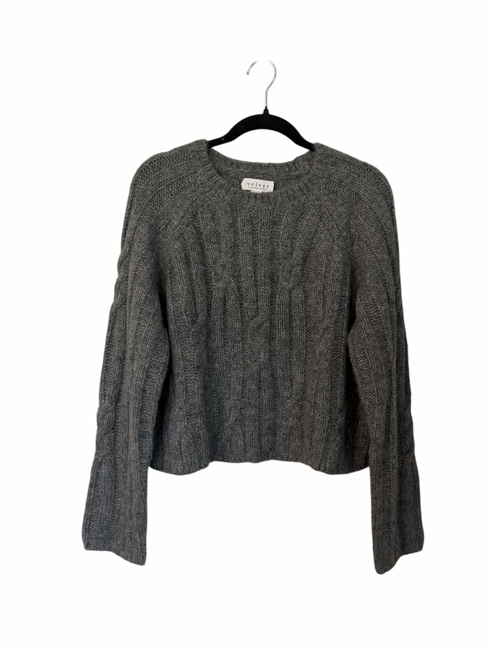 Velvet by Graham & Spencer Heather Grey Cable Knit Wool Blend Sweater Sz XL NWT
